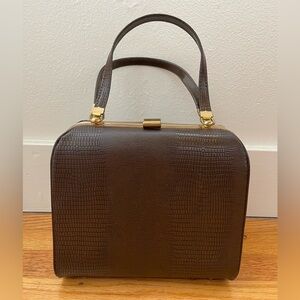 Vintage Elegant Brown Crocodile-Embossed Box Handbag